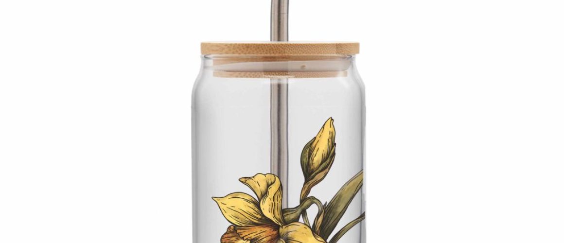 can glass gooten mockup square Personalized Birth Flower Coffee Cup With Name, Soda Can Glass With Lid and Straw