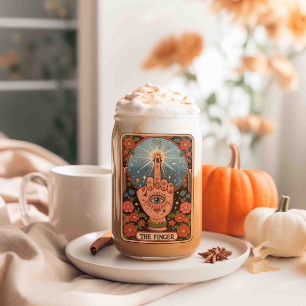 fall vibes glass can mockup Funny Tarot Card Can Glass, Iced Coffee Tumbler, Hamsa Hand Evil Eye Mystical Boho Design Glass Tumbler, Funny Gift For Friends Birthday