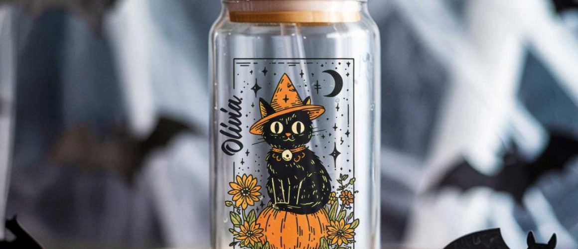 halloween-bats-empty-square Custom Halloween Witch Cat Glass Can