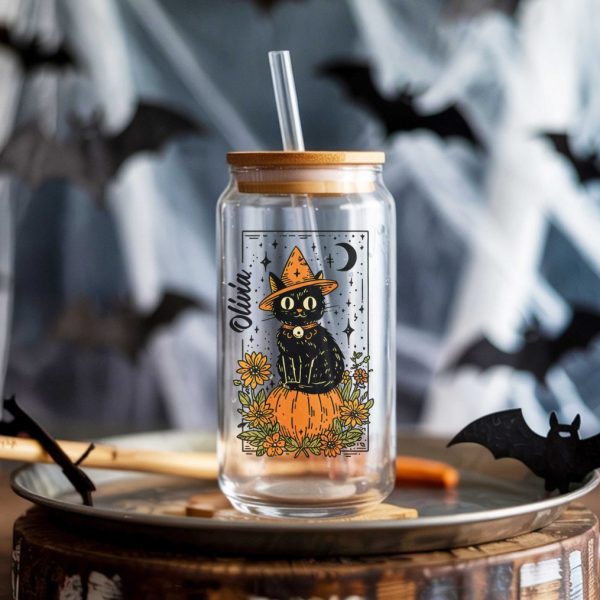 halloween-bats-empty-square Custom Halloween Witch Cat Glass Can