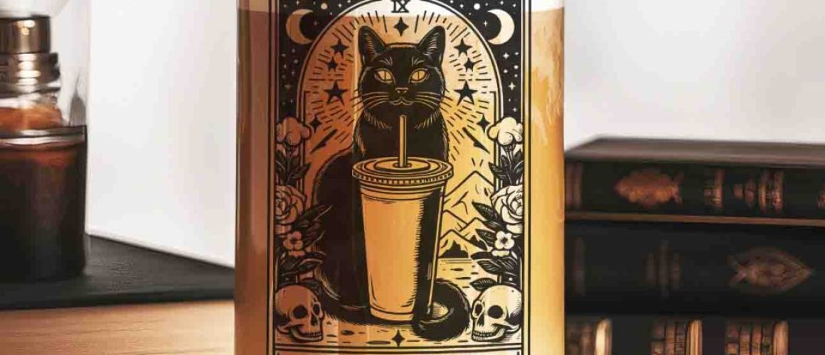 halloween-candle-books_cr-square Witchy Tarot Cat Iced Coffee Glass Cup - 16oz Can Glass Tumbler With Lid & Straw, Cat Lover Astrology Gift