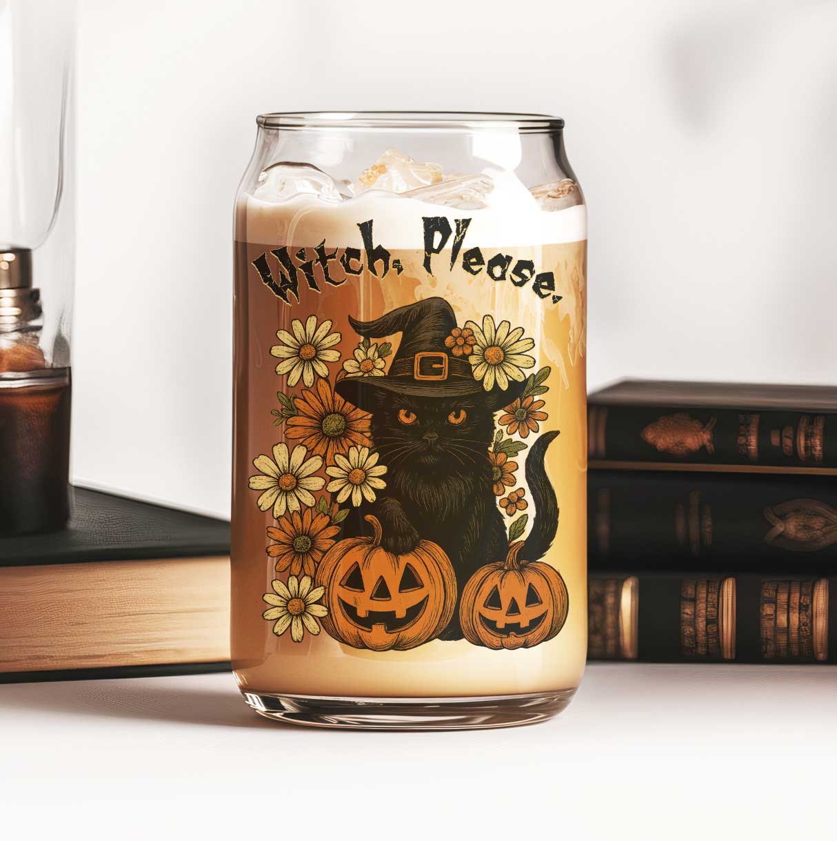 Witch Please Halloween Glass Can With Lid And Straw